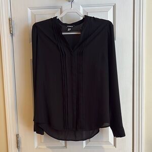 Express Black Pleated Long Sleeve Blouse